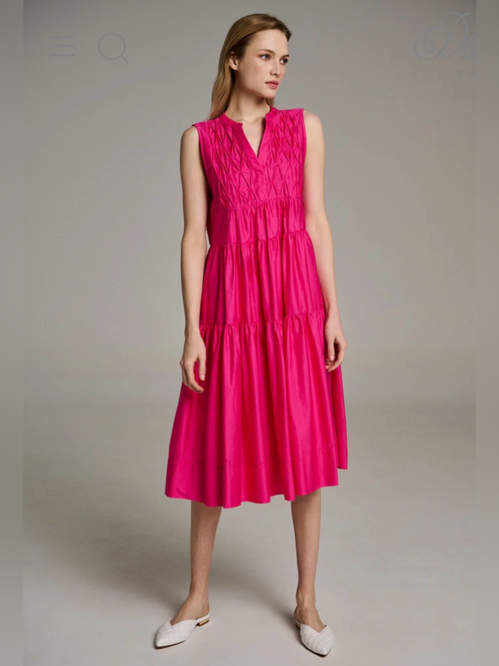 Devotion Twins Sleeveless Hot Pink Tiered Midi Dress